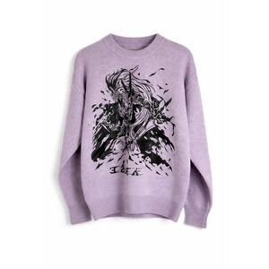 DCHX Anime Graphic Sweater Lavender Large Knit Pullover Sword Goth Y2K Unisex